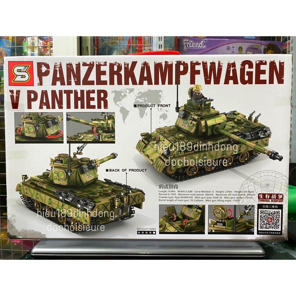 Lắp Ráp Xếp Hình non Lego City SY0108 : Xe tank PZ Panther V panzerkampfwargen 858 mảnh