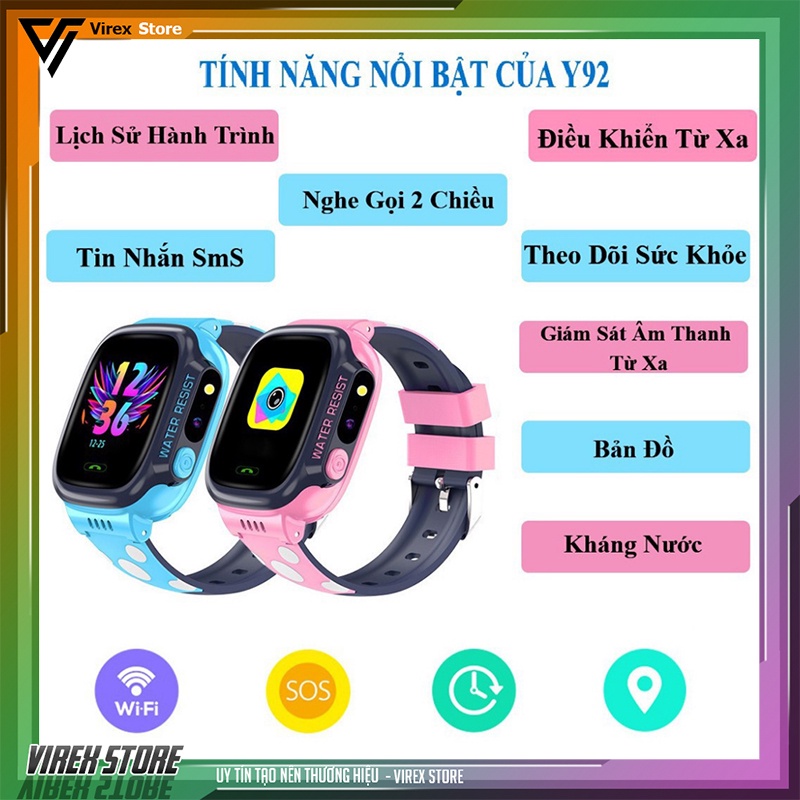 Đồng hồ thông thái trẻ con Y92 xác định cảm biến không thấm nước nghe gọi 2D nhiều người ưa chuộng Việt -WIFi