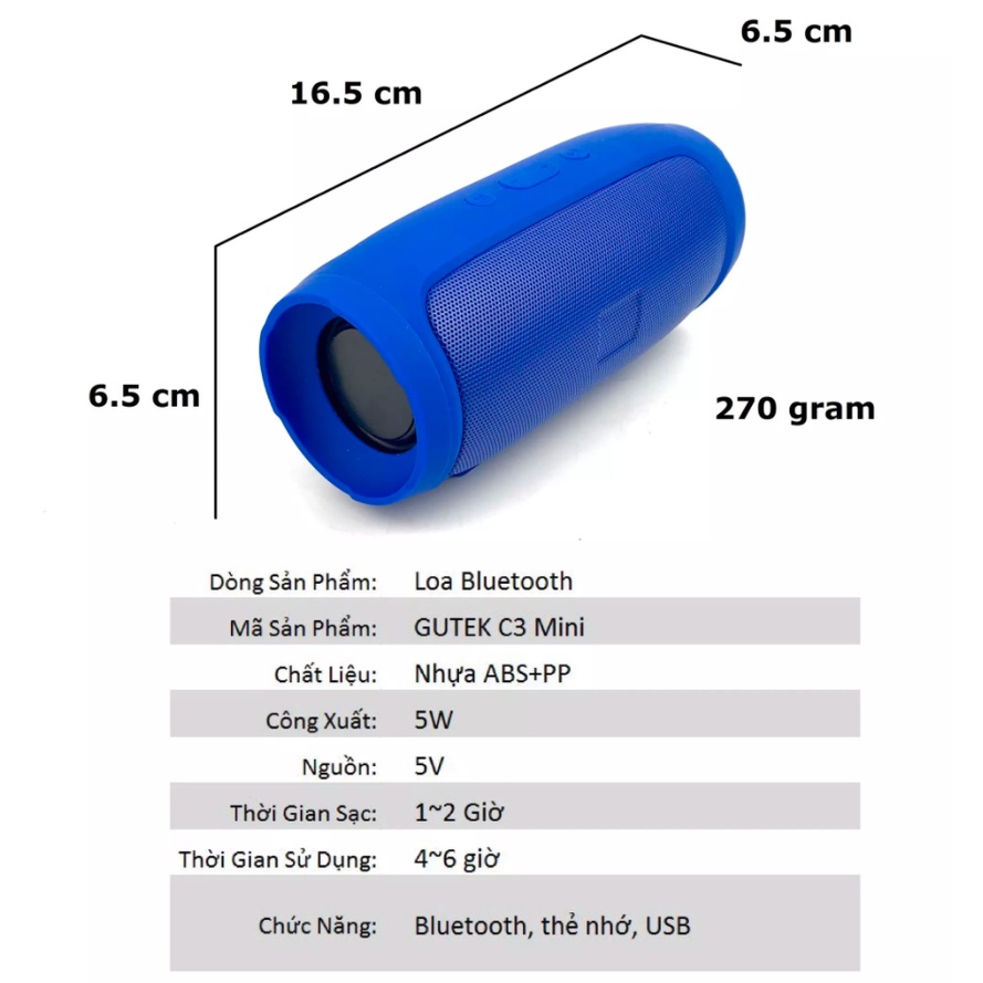 Loa Bluetooth Cầm Tay Nghe Nhạc Không Dây Để Bàn Nhỏ Gọn Cắm Usb Và Thẻ Nhớ Âm Bass Cực Hay Giá Rẻ Charge 3 Mini