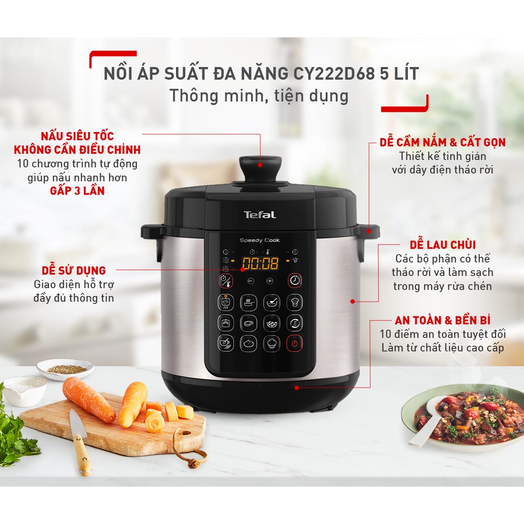 Nồi áp suất điện đa năng Tefal Speedy Cook 5L CY222D68