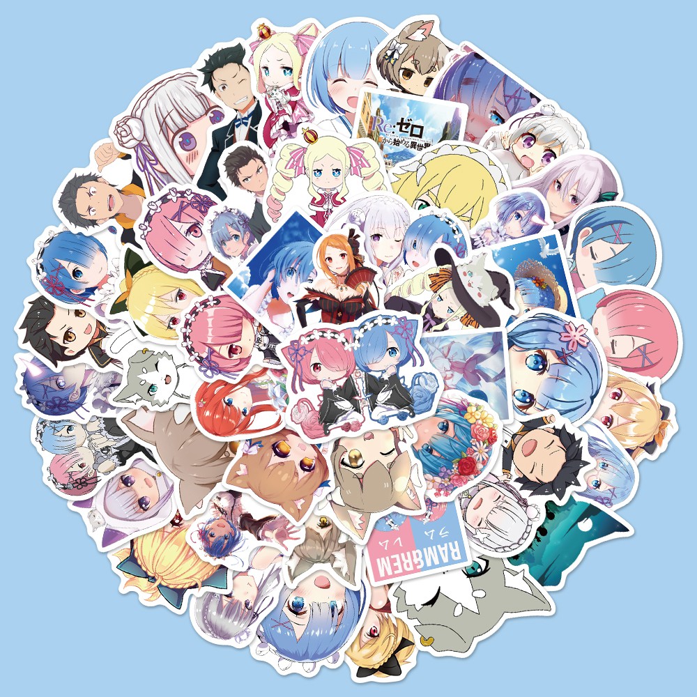 Set 50 nhãn dán trang trí hình nhân vật trong phim hoạt hình Re: Life In A Different World From Zero