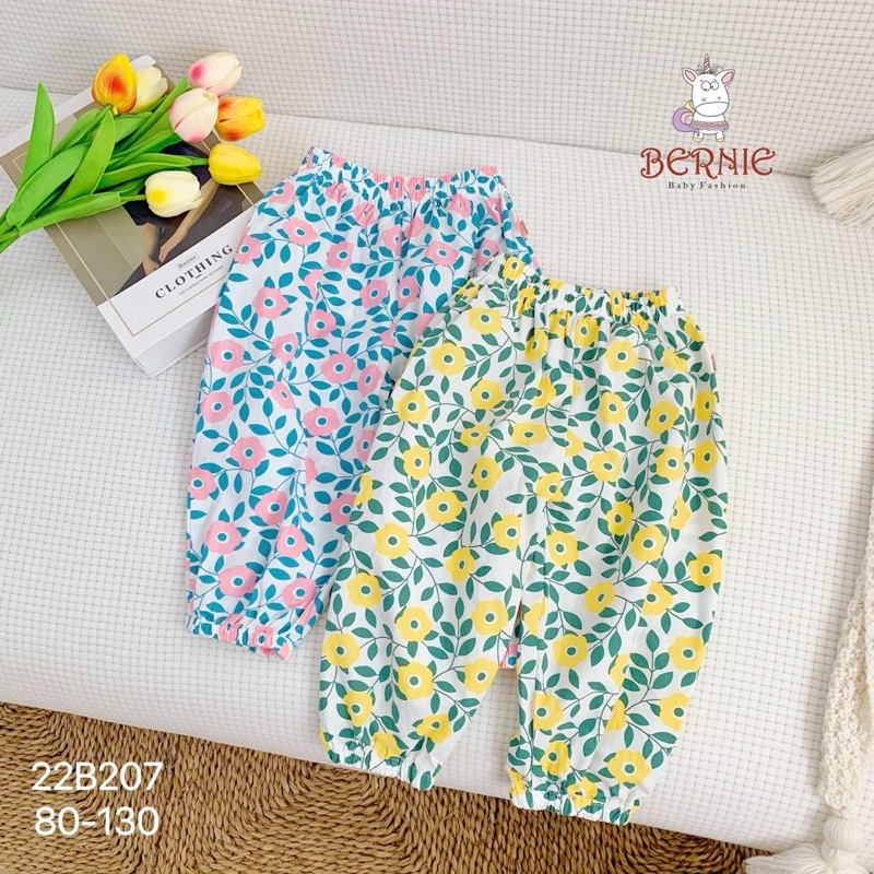 Bộ bé gái Bernie tay bồng phối ren chất cotton cho bé từ 9-22kg-22B207