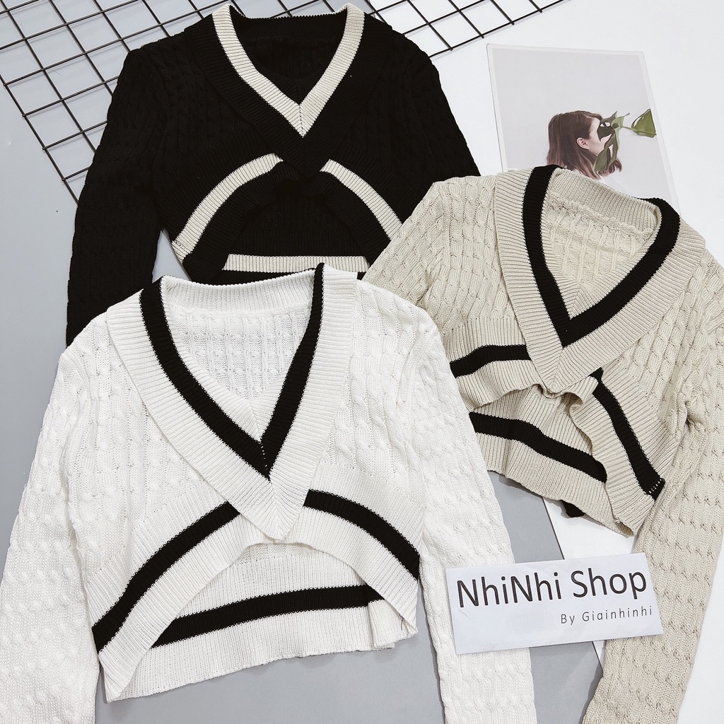 Áo len cổ tim viền dáng croptop dài tay co giãn AL1038 - NhiNhi Shop