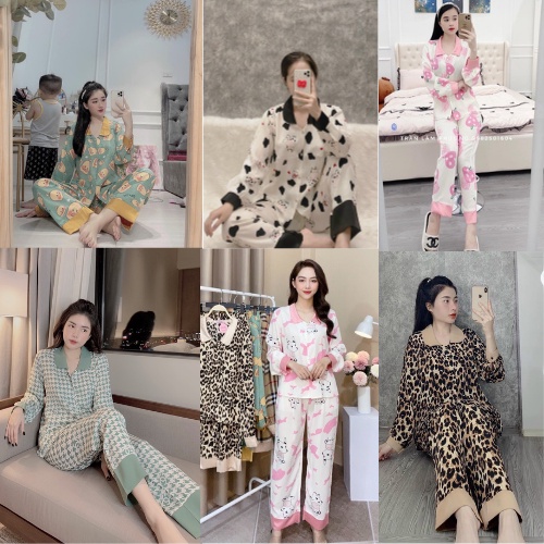 Đồ Bộ Pijama Lụa Tay Dài-Quần Dài Chất Liệu Mango  [HÀNG ĐẸP CHUẨN] [ẢNH THẬT +VIDEO]