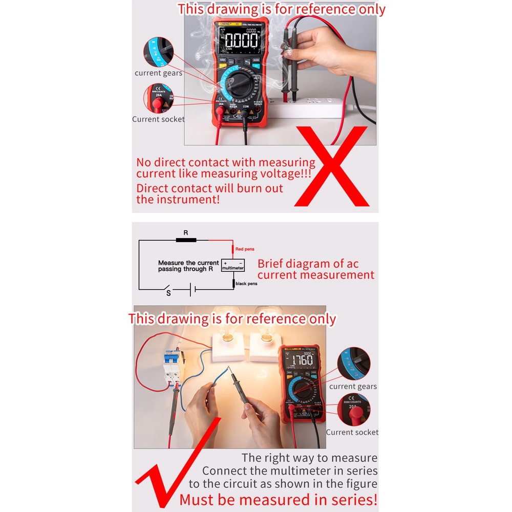 YNATURAL Đồng Hồ Vạn Năng Thông Minh Kỹ Thuật Số AC / DC Kèm Phụ Kiện