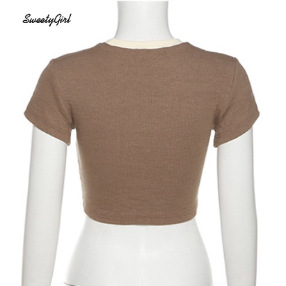Áo Thun Croptop Tay Ngắn Cổ Tròn In Chữ Phối Màu Tương Phản Thời Trang 2022 Cho Nữ