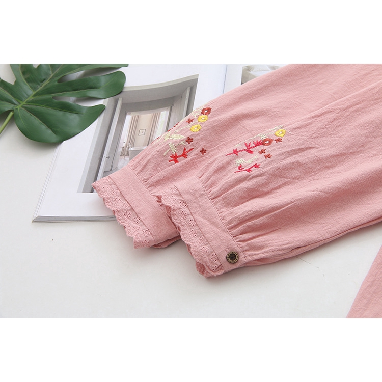 Plus Size Floral Embroidery Lace Long Sleeve Blouse Loose Big Size Pink Navy Blue Casual Blusas Officewear Tops | BigBuy360 - bigbuy360.vn
