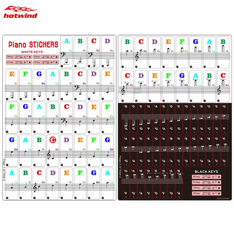Miếng dán phím đàn piano đầy đủ nốt nhạc nhiều màu sắc dễ thương