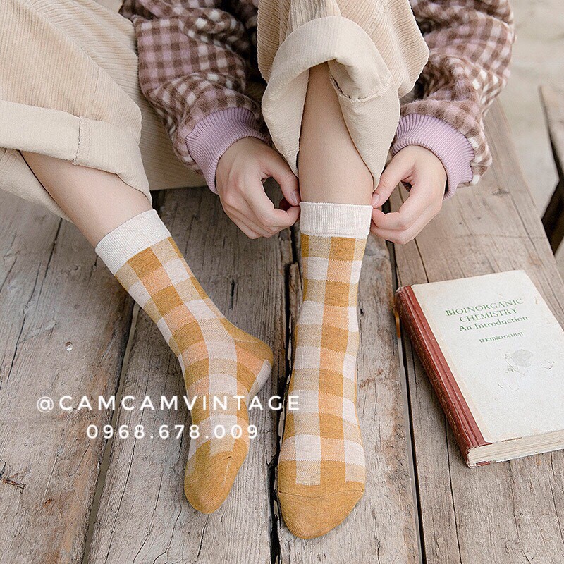 TẤT CAO CỔ NAM VỚ CAO CỎ NỮ  VINTAGE ĐỘC KẺ SỌC CARO HOTTREND STYLE HÀN