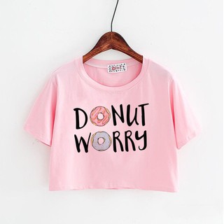 Áo Thun Croptop Nữ In Chữ DONUT WORRY Mới DLX