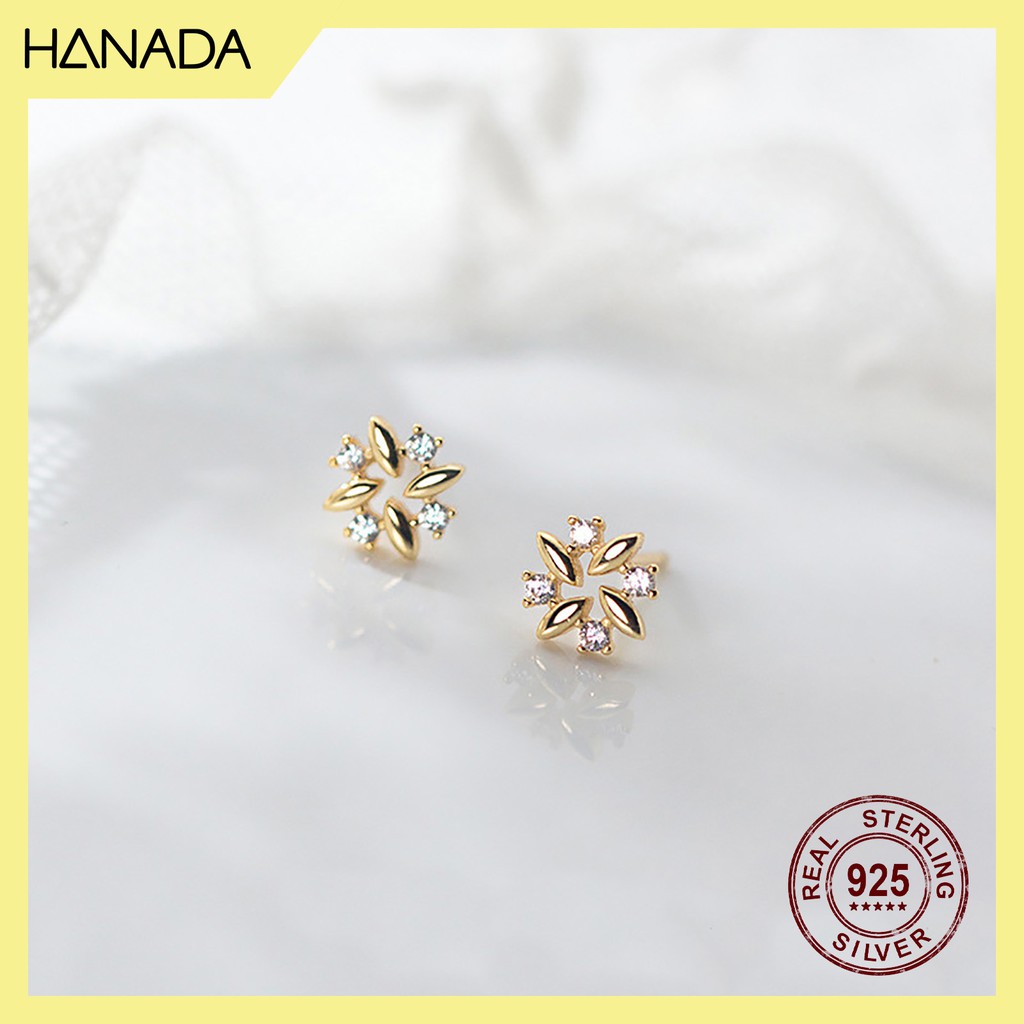 Bông Tai Bạc 925 Hanada N34.E.2.B.180.0657 Bốn Hạt Đá C14