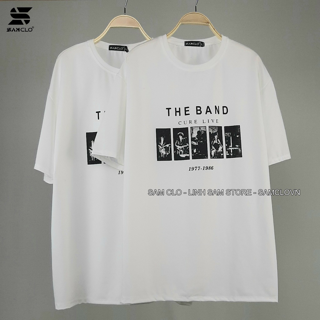 Áo thun tay lỡ nam nữ SAM CLO phông form rộng dáng Unisex, mặc lớp, nhóm, cặp in chữ THE BAND CURE LIVE