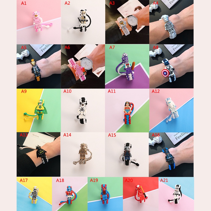 Hoạt Hình Vòng Tay Dây Bện Mặt Khối Lắp Ráp Dễ Thương Có Thể Điều Chỉnh Cho Bé