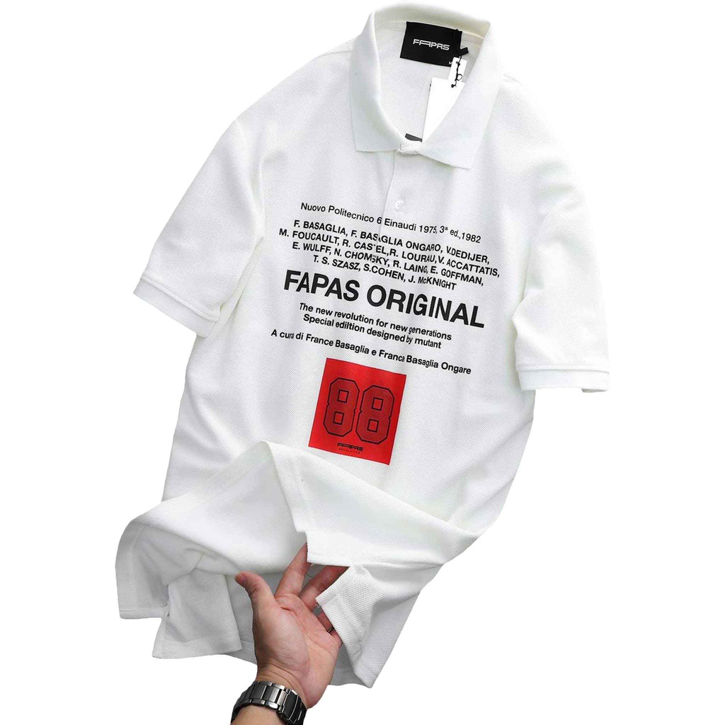 Áo Polo Nuvo Form Regular In Họa Tiết Chữ Đen Nền Trắng Nổi Bật Trẻ Trung Thanh Lịch - FAPAS