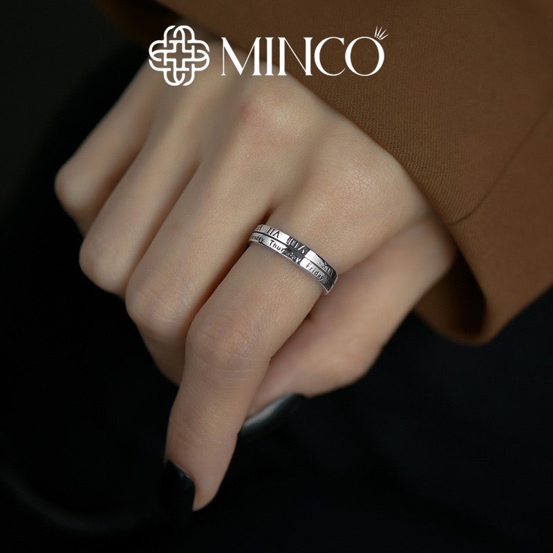 Nhẫn nam nữ tuần lễ số la mã cao cấp Minco Accessories màu bạc trẻ trung phong cách Hàn Quốc unisex NT82