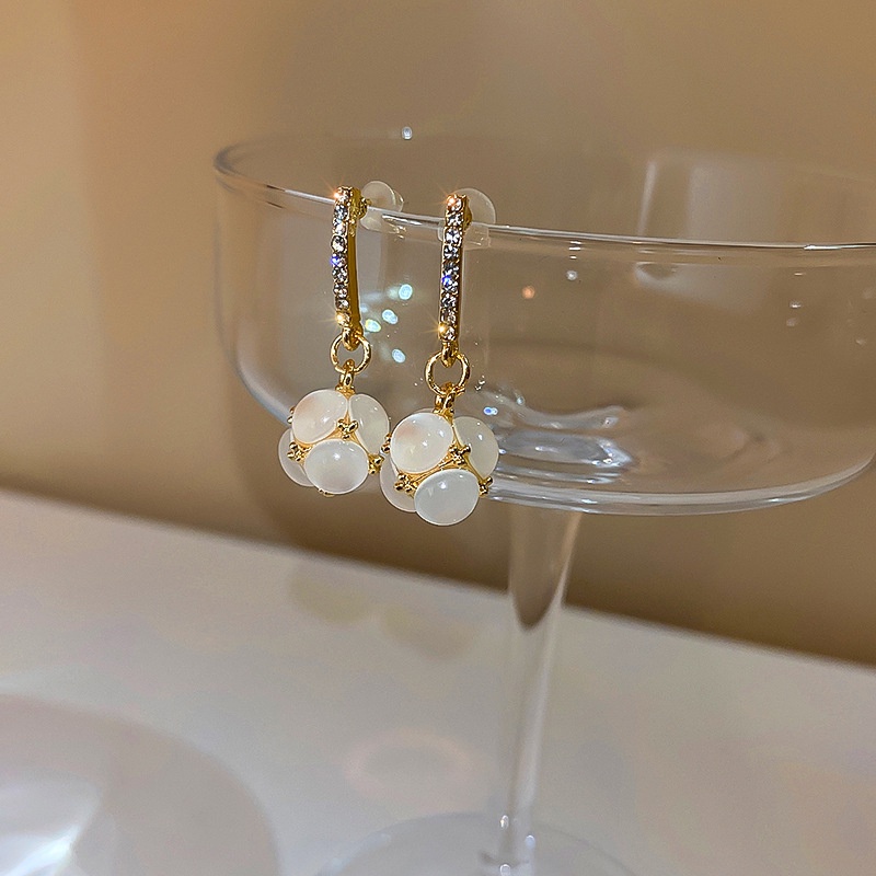 Bông Tai Đính Đá opal Lấp Lánh Phong Cách Hàn Quốc Cho Nữ