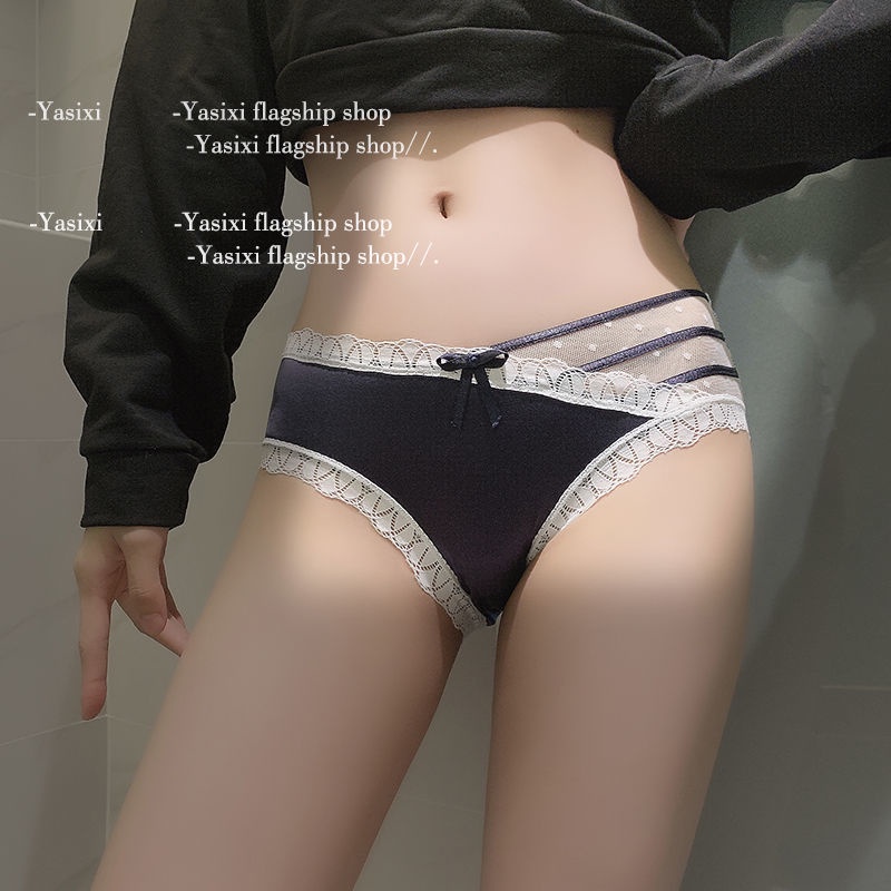 Quần Lót cotton Phối Ren Siêu Mỏng Lưng Thấp Không Đường May Kháng Khuẩn Thoải Mái Cho Nữ