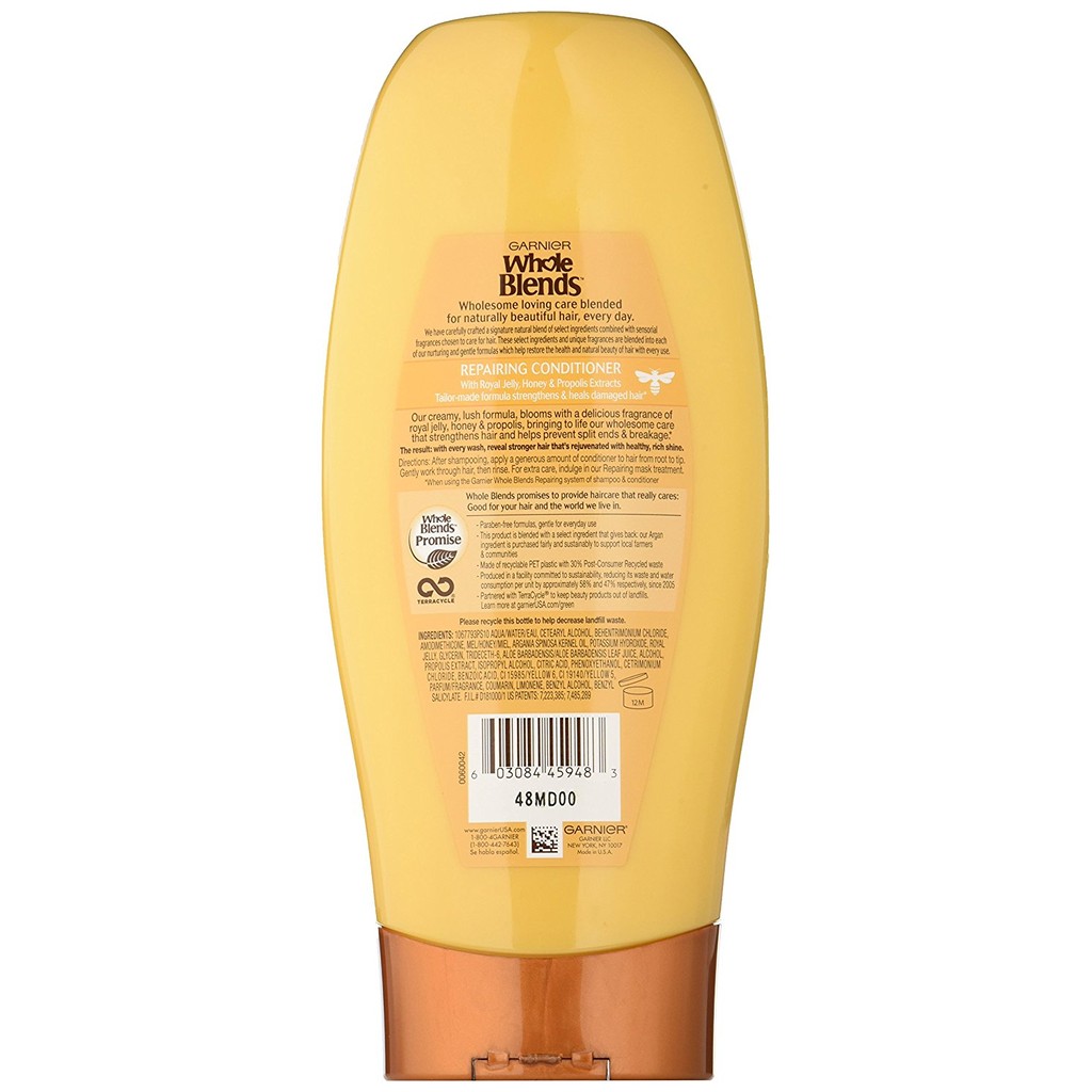 Dầu xả cho tóc hư tổn Garnier Hair Care Whole Blends Repairing Honey Treasures Conditioner 370ml/500ml/650ml (Mỹ)