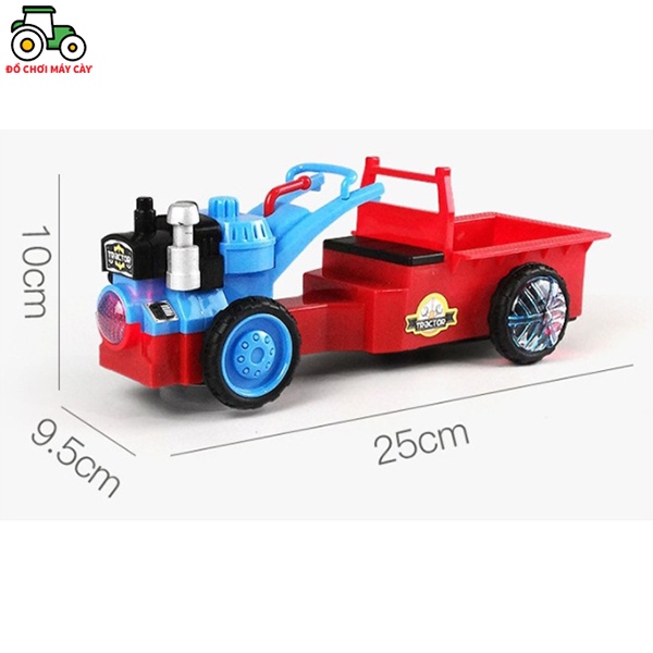 Máy kéo Mini 2 bánh + rơ mooc - Chạy pin, có đèn, nổ máy và nhạc; xe máy cày đồ chơi, xe nông trại, MK06