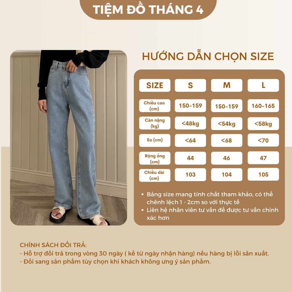 Quần Jean Ống Rộng Nữ TIỆM ĐỒ THÁNG 4 Vải Jean Lưng Cao Dáng Suông Form Siêu Hack Dáng Dễ Phối Đồ HIGH CULOTE HN010