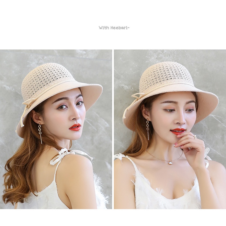 Nón Nữ Chóp Lưới Phối Dây Buộc Thoáng Mát Đi Biển