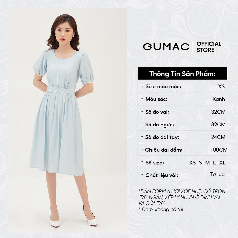 [Mã WABRGU155 giảm 15% tối đa 50k đơn 199k] Đầm xòe nữ nhún tùng phối viền GUMAC màu xanh,đủ size, phong cách DB3112 | BigBuy360 - bigbuy360.vn