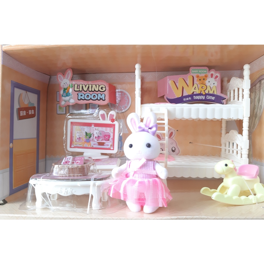 Bộ đồ chơi mô hình nhà thỏ thiết kế vô cùng tinh xảo, đẹp, sắc nét đến từng chi tiết nhỏ 4 trong 1