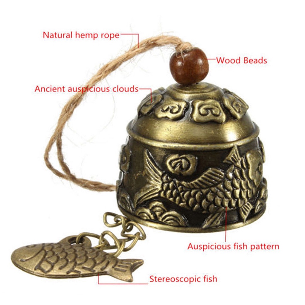 [CHOO] Chinese Dragon/Fish Pattern Hanging Car Wind Chime Fortune Zinc Alloy Wind Bell with Hemp Rope