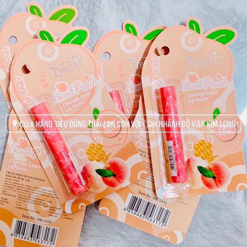 SON DƯỠNG MÔI OBUSE SWEET PEACH HƯƠNG ĐÀO VÀ MẬT ONG (giữ ẩm và giữ màu đến 12h)