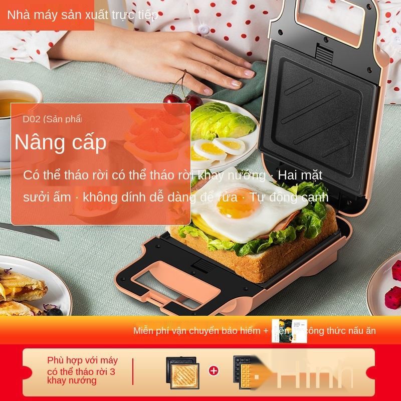 Máy Kẹp Nướng Bánh Mì Mini, Ép Sandwich, Rán Trứng, Làm Đồ Ăn Sáng, Nướng Thịt 2 Mặt Đa Năng