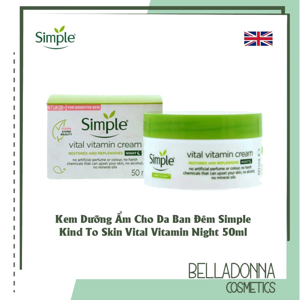 Kem dưỡng ẩm Cho Da Ban Đêm Simple Kind To Skin Vital Vitamin Night 50ml