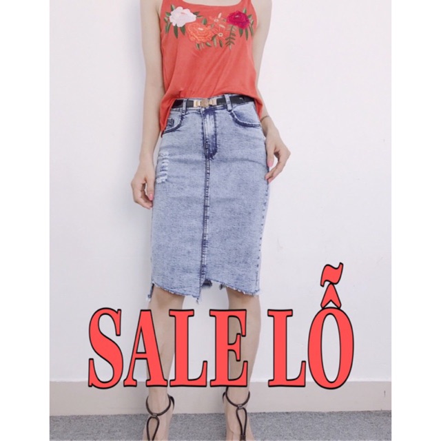 [Mã FASHIONT4WA2 giảm 10K đơn 50K] CHÂN VÁY JEAN BÚT CHÌ 2364