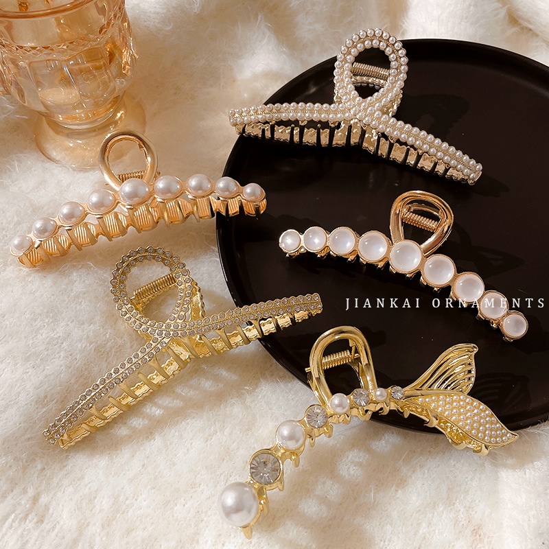 Kẹp Tóc Đính Đá Và Ngọc Trai Bằng Hợp Kim Thời Trang Hàn Quốc Sang Trọng Cho Nữ