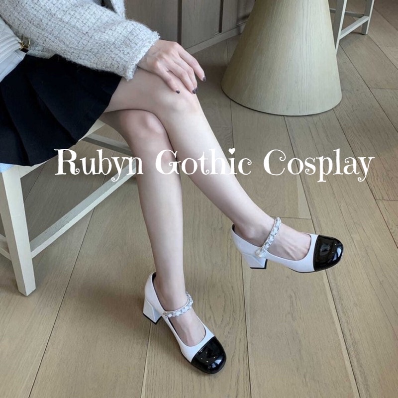 [Sẵn] Size 1.5 ⭐️ Giày cao gót tiểu thư lolita trắng mix đen ở mũi ( Size 35- 39 )