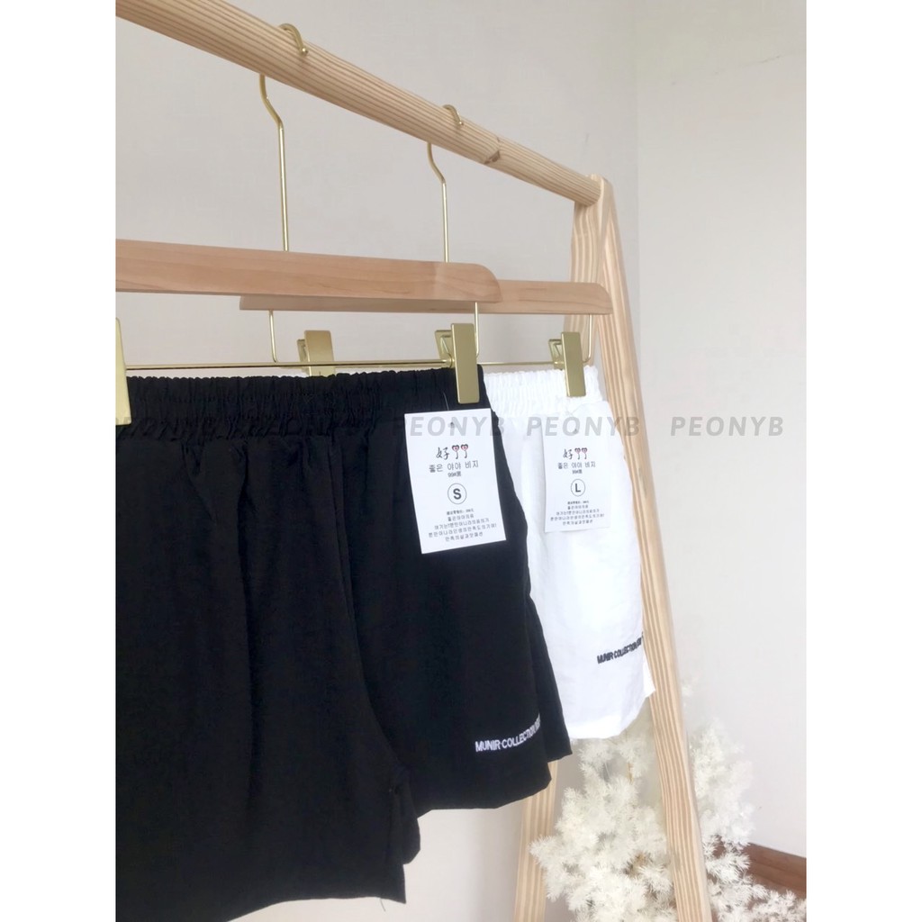 Quần Short Đũi Thêu Chữ Nhỏ PEONYB Nữ [FREESHIP]  Shorts đùi ống rộng, sooc cạp chun màu trắng đen, sọt ngắn Ulzzang