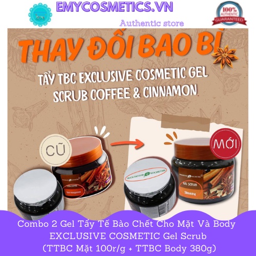 Combo 2 Gel tẩy tế bào chết cho mặt và body EXCLUSIVE COSMETIC Gel Scrub (TTBC Mặt 100r/g + TTBC Body 380g)