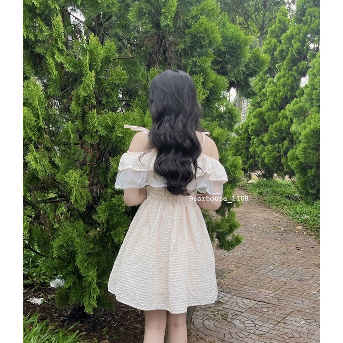 ĐẦM - VÁY TRỄ VAI GẤM * LIIN * MÀU HỒNG SAN HÔ MẶC ĐI CHƠI, SINH NHẬT