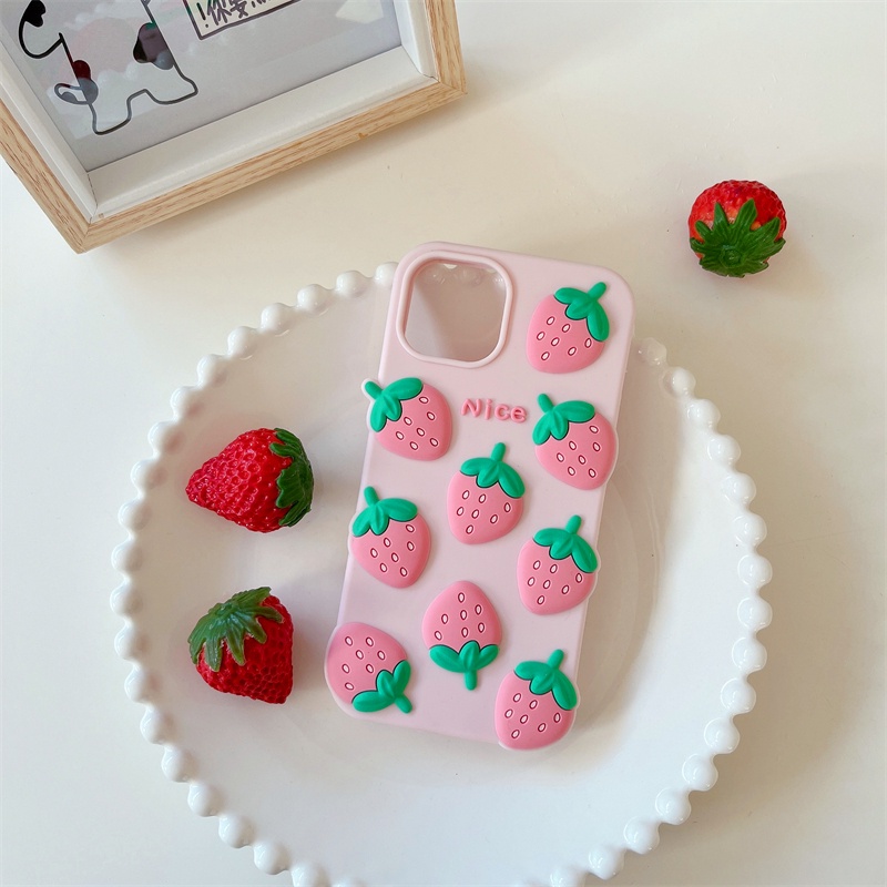 Ốp Điện Thoại Silicon In Hình Trái Dâu Cho iPhone XS Max 11ProMax 12ProMax 13ProMax 7 / 8 Plus