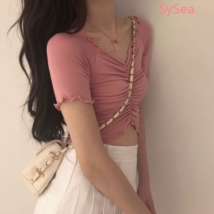 Women Short Sleeve T-shirt Summer Slim Knit Top