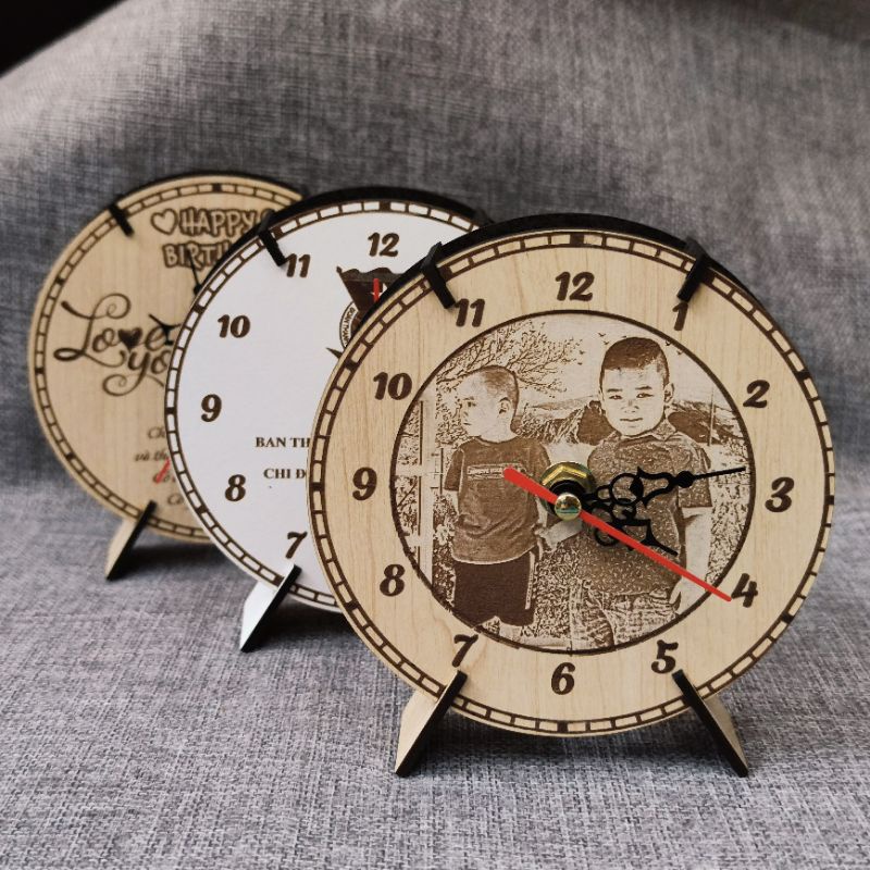 Quà tặng Đồng hồ gỗ tròn handmade - khắc hình ảnh nội dung theo yêu cầu