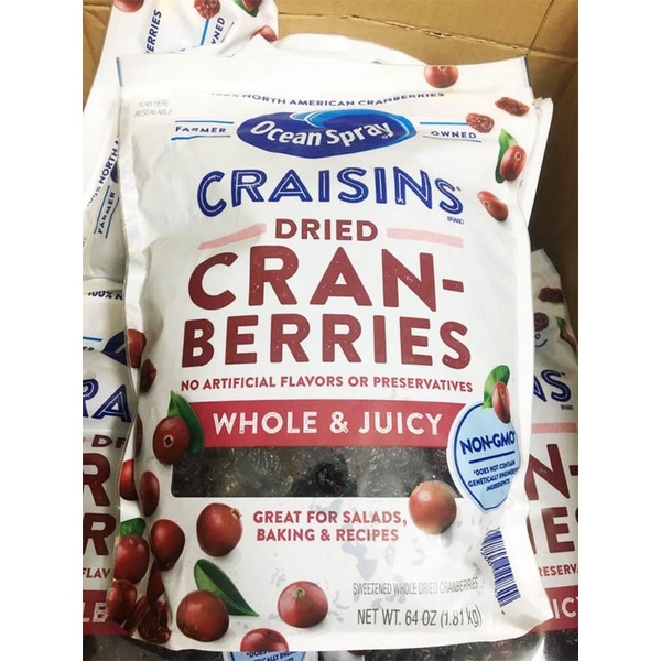 Nam Việt Quốc Sấy Khô, Cranberries hiệu Ocean Spray Craisins Hàng Nhập Mỹ CHIA LẺ 100G