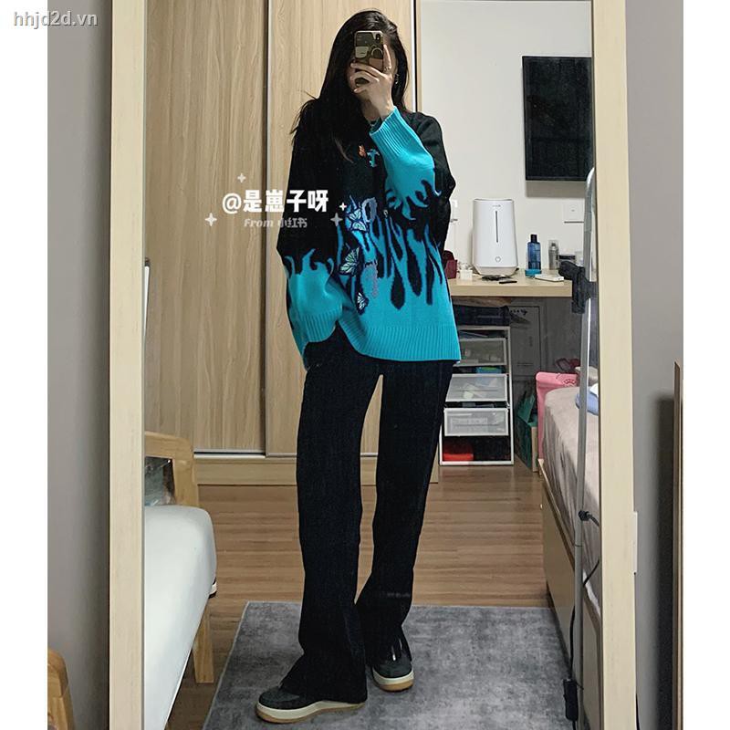 Quần jean đen lưng cao ống rộng xẻ tà thời trang thu đông cho nữ