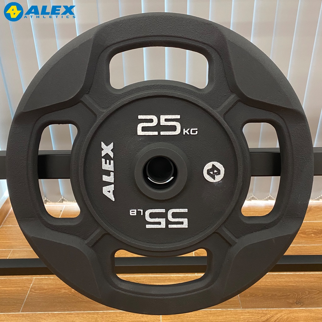 Tạ Đĩa 25Kg 4 Lỗ Phi 50 ALEX Màu Đen Cao Cấp, Gang Nguyên Khối Sơn Tĩnh Điện Tập Thể Hình, Gym