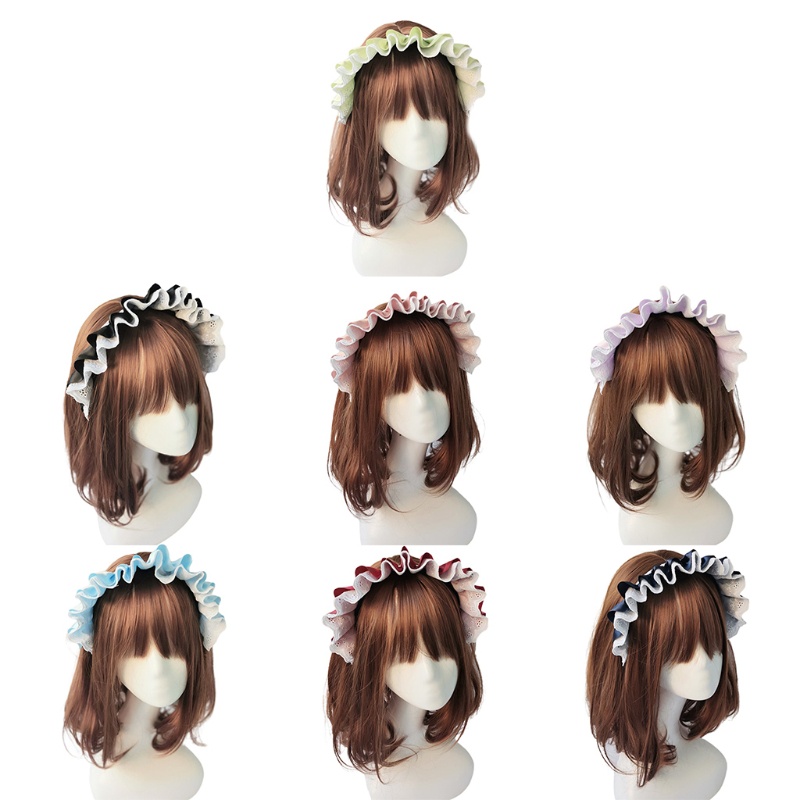 Băng Đô Vải Satin Phối Ren Bèo Nhún Hóa Trang Cô Hầu Gái Phong Cách Gothic Lolita