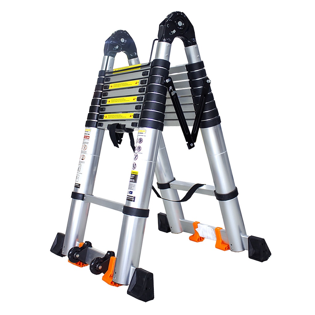 Thang nhôm rút gọn chữ A có bánh xe NiNDA ND-50AIS cao chữ A 2m37, tải trọng 300kg