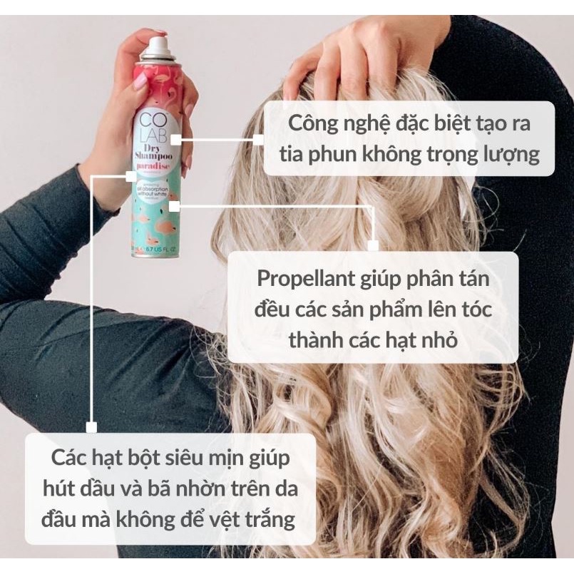 Dầu gội khô Colab Dry Shampoo 200ml giúp làm sạch da đầu mang lại mái tóc bồng bềnh và tràn đầy sức sống