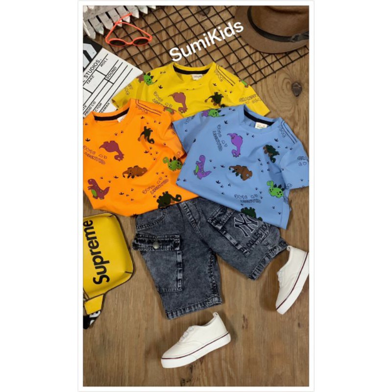 Set quần jean mềm NY áo khủng long bé trai