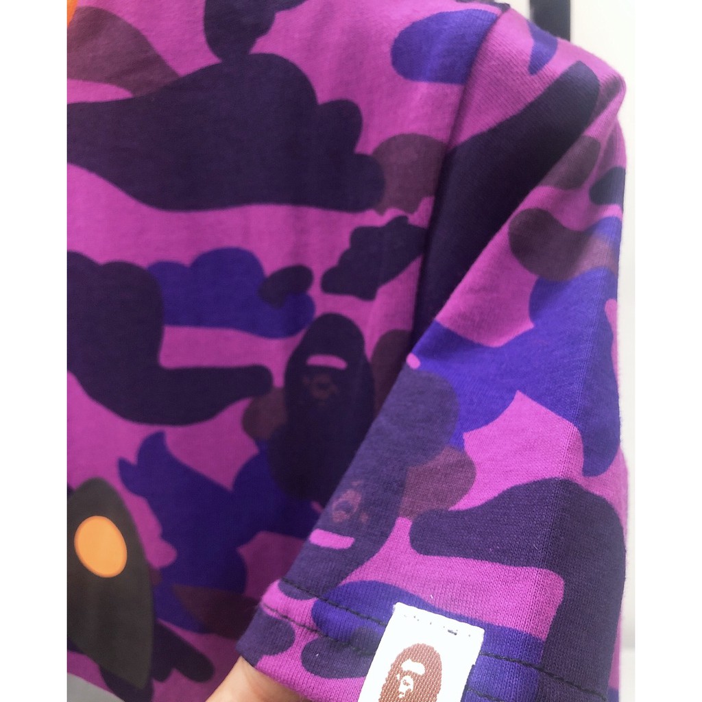 Áo Thun streetwear Bape Tay Nhỡ Màu tím Cổ Tròn Thời Trang Cao Cấp Phù Hợp Với Mọi Lứa Tuổi, áo thun nam nữ Unisex