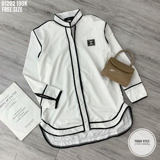 Đầm sơ mi trắng viền đen todaystyle freesize d1202