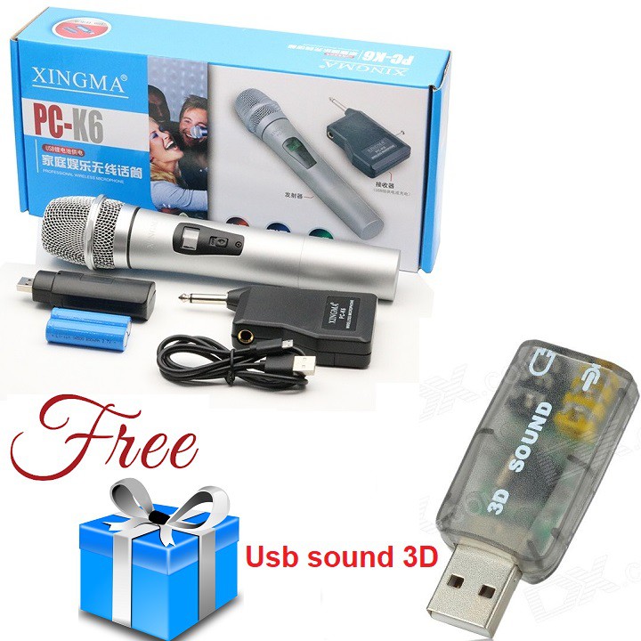 Micro Xingma PC K6 không dây cao cấp lọc ồn hiệu quả Tặng kèm 1 Usb sound 3D xịn